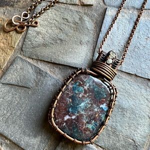 Azurite wire wrapped handmade necklace NEW